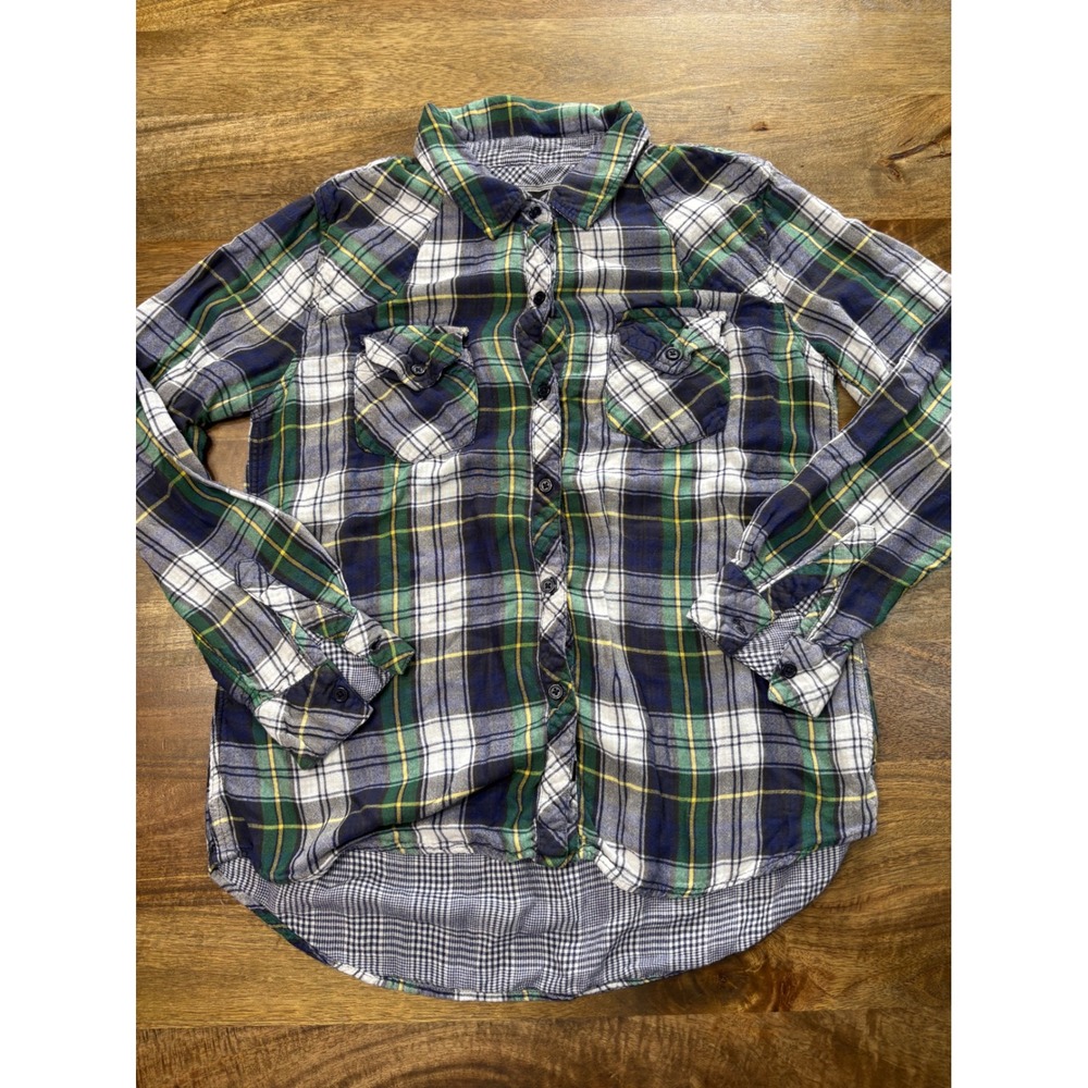 Rails Hunter Plaid Button Down Shirt Navy Green White Tencel Rayon Large